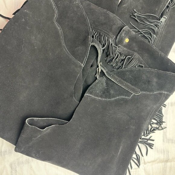 Black Fringe Leather Chaps - Picture 8 of 8